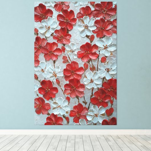 赤と白の花のインパスト壁画 キャンバスプリント (インサイチュ (ウッドフロア))