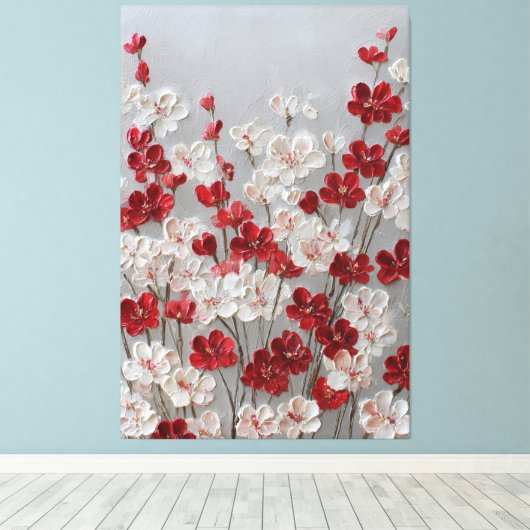 赤と白の花のインパスト壁画 キャンバスプリント (インサイチュ (ウッドフロア))