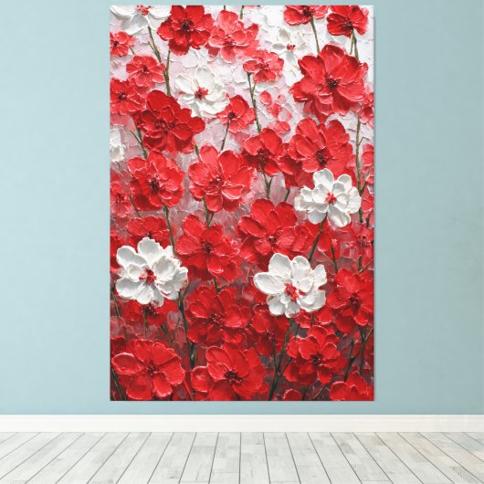 赤と白の花のインパスト壁画 キャンバスプリント (インサイチュ (ウッドフロア))