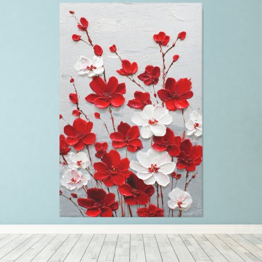 赤と白の花のインパスト壁画 キャンバスプリント (インサイチュ (ウッドフロア))