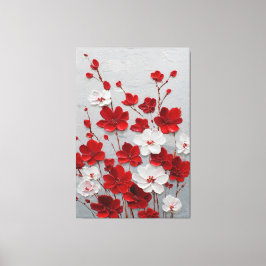 赤と白の花のインパスト壁画 キャンバスプリント