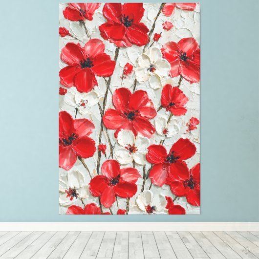 赤と白の花のインパスト壁画 キャンバスプリント (インサイチュ (ウッドフロア))