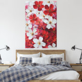 赤と白の花のインパスト壁画 キャンバスプリント (インサイチュ (寝室))