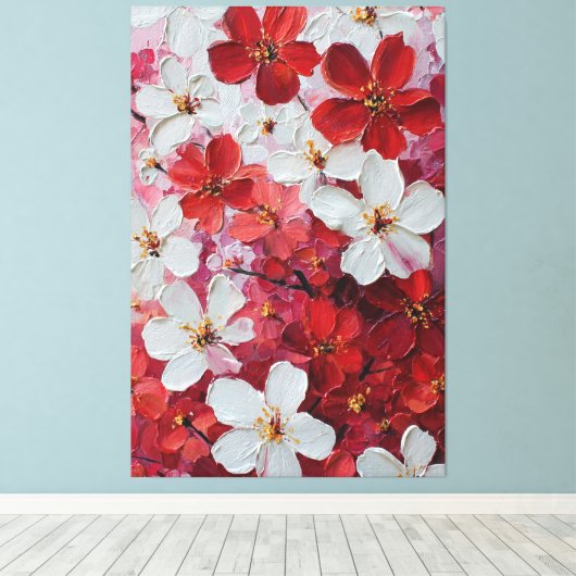 赤と白の花のインパスト壁画 キャンバスプリント (インサイチュ (ウッドフロア))