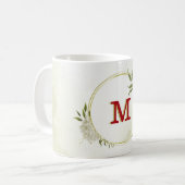 赤と白の花のグリーン コーヒーマグカップ (正面左)