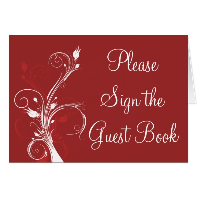 赤と白の花のテーブルカード (正面横)