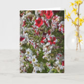赤と白の花のデザインのグリーティングカード カード (黄色い花)