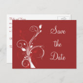 赤と白の花のデザインの「Save the Date」ポストカード 案内ポストカード (正面/裏面)