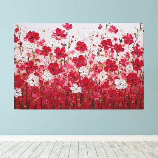 赤と白の花のフィールド – インパスト壁画 キャンバスプリント (インサイチュ (ウッドフロア))