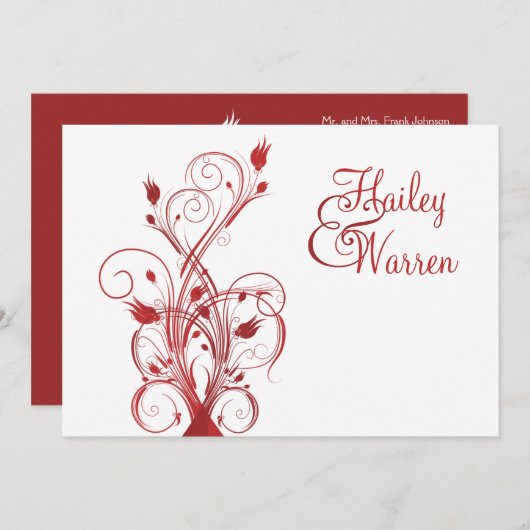 赤と白の花のモノグラムのな招待状 招待状 (正面/裏面)