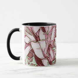 赤と白の花のモノグラム マグカップ