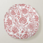 赤と白の花の丸い模様 ラウンドクッション (正面)