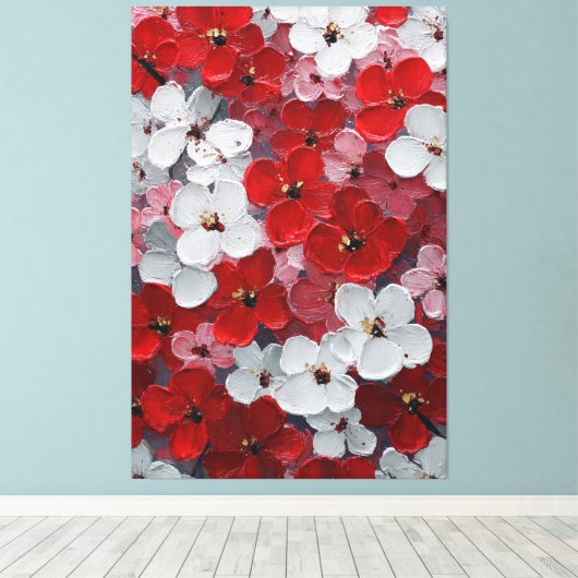 赤と白の花の厚塗りウォールアート キャンバスプリント (インサイチュ (ウッドフロア))