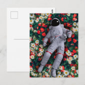 赤と白の花の宇宙飛行士 ポストカード (正面/裏面)
