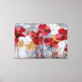 赤と白の花の抽象的な壁のアート キャンバスプリント