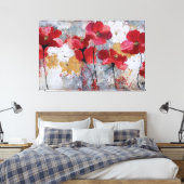赤と白の花の抽象的な壁のアート キャンバスプリント (インサイチュ (寝室))
