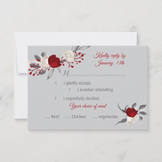 赤と白の花の植物性食品選択応答 出欠カード (正面)