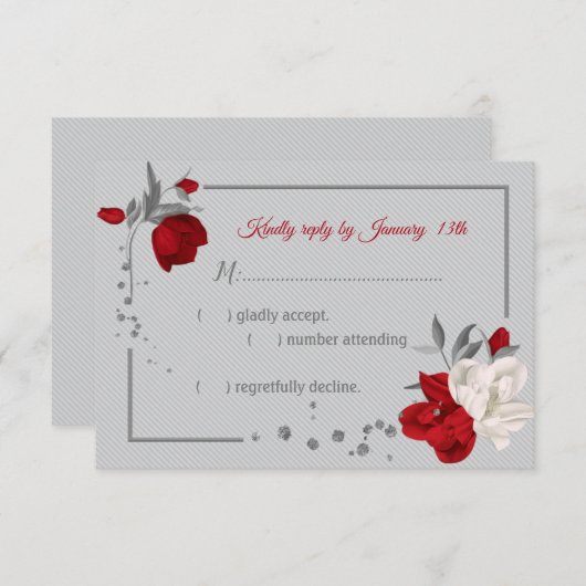 赤と白の花の植物性 出欠カード (正面/裏面)