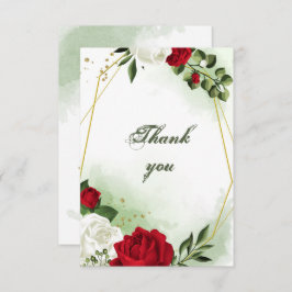 赤と白の花の緑の幾何学的 サンキューカード