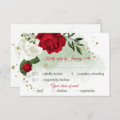 赤と白の花の緑の食事の選択 出欠カード (正面/裏面)