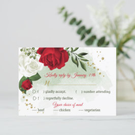 赤と白の花の緑の食事の選択 出欠カード