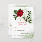 赤と白の花の緑 出欠カード (正面/裏面)