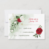 赤と白の花の緑 出欠カード (正面)