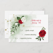 赤と白の花の緑 出欠カード (正面/裏面)