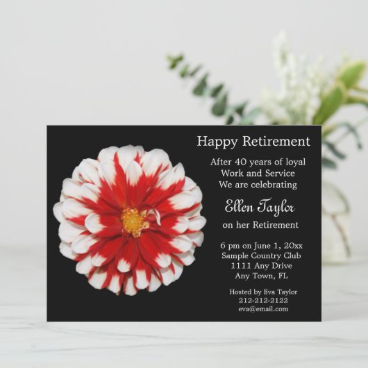 赤と白の花の退職のパーティの招待状 招待状 (スタンド正面)