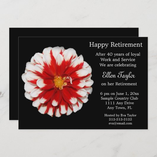 赤と白の花の退職のパーティの招待状 招待状 (正面/裏面)