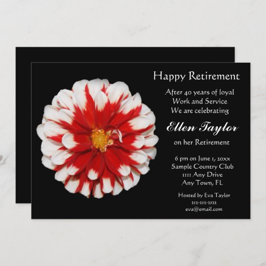 赤と白の花の退職のパーティの招待状 招待状 (正面/裏面)