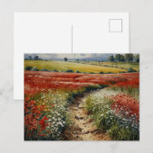 赤と白の花の野原の風景 ポストカード (正面/裏面)