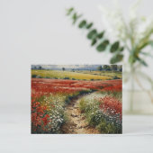 赤と白の花の野原の風景 ポストカード (スタンド正面)