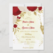 赤と白の花の金ゴールド 招待状 (正面)
