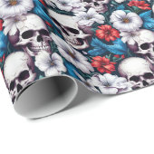 赤と白の花の頭蓋骨 ラッピングペーパー (ロールコーナー)