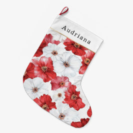 赤と白の花クリスマス ラージクリスマスストッキング