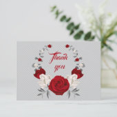 赤と白の花グレー葉のリース サンキューカード (スタンド正面)