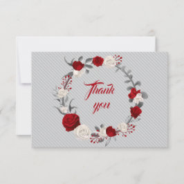 赤と白の花グレー葉のリース サンキューカード