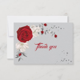 赤と白の花グレー葉 サンキューカード