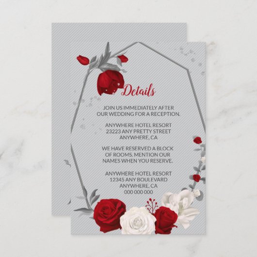 赤と白の花シルバー葉の幾何詳細 エンクロージャーカード (正面/裏面)