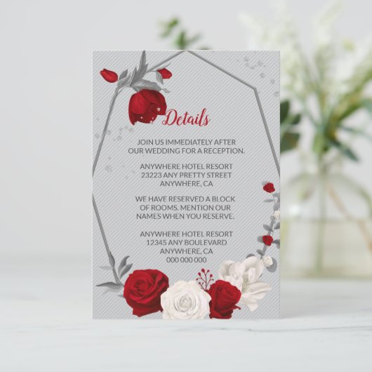 赤と白の花シルバー葉の幾何詳細 エンクロージャーカード (スタンド正面)