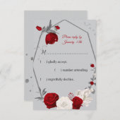赤と白の花ジオメトリックグレーrsvpカード 出欠カード (正面/裏面)