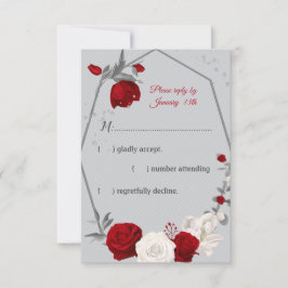 赤と白の花ジオメトリックグレーrsvpカード 出欠カード