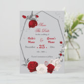 赤と白の花ジオメトリック保存 招待状 (スタンド正面)