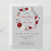 赤と白の花リースブライダルシャワー 招待状 (正面)