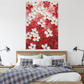 赤と白の花弁の花が咲くインパスト壁アート キャンバスプリント (インサイチュ (寝室))