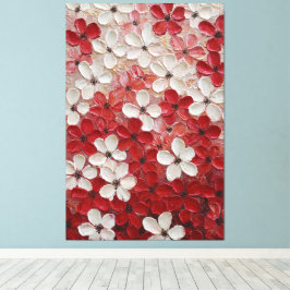 赤と白の花弁の花が咲くインパスト壁アート キャンバスプリント