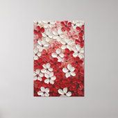 赤と白の花弁の花が咲くインパスト壁アート キャンバスプリント (正面)
