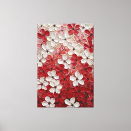 赤と白の花弁の花が咲くインパスト壁アート キャンバスプリント