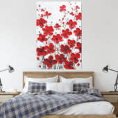 赤と白の花弁インパスト壁画 キャンバスプリント (インサイチュ (寝室))